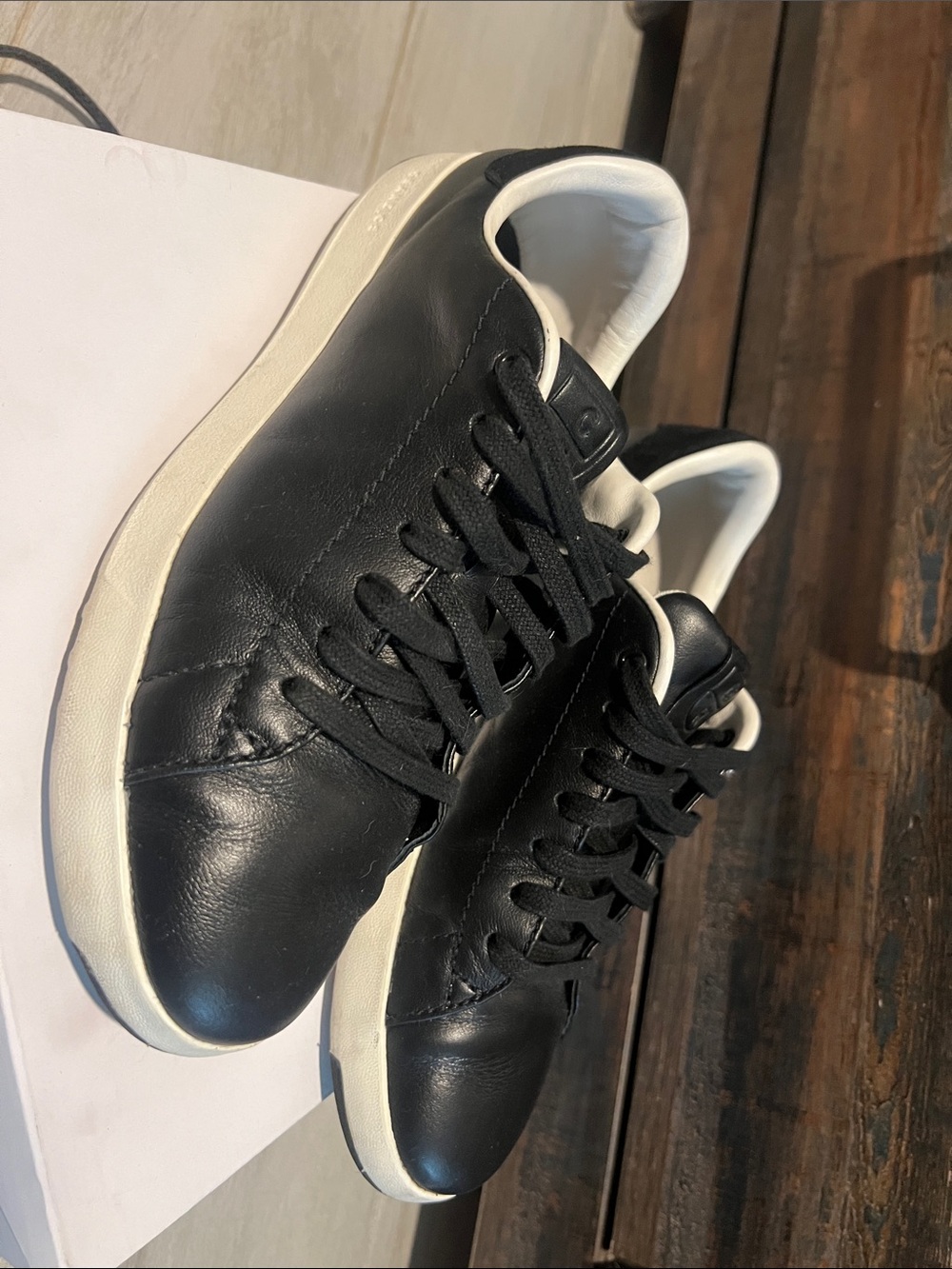 Cole Haan Black Leather Low-Top Sneakers with White Trim